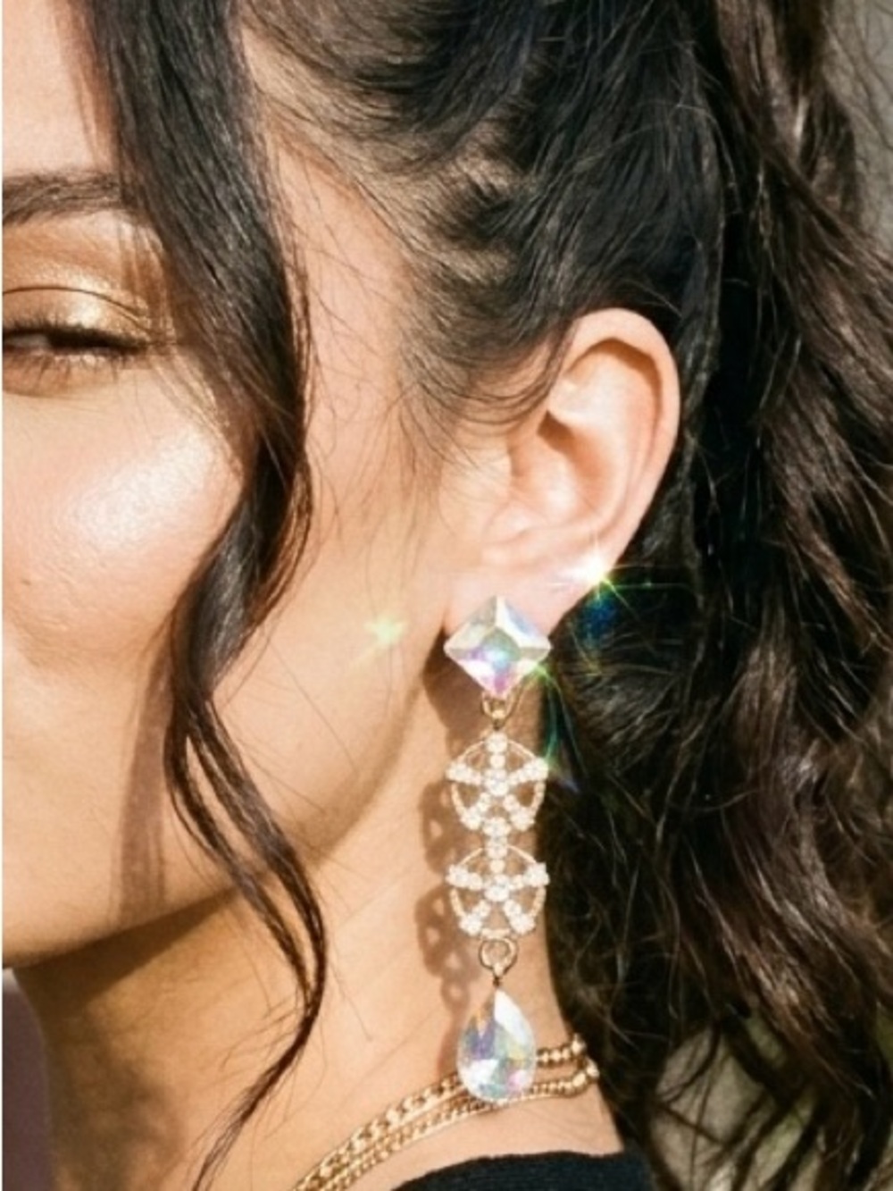 NWT White House Black Market Iridescent Rhinestone Statement Drop Earrings